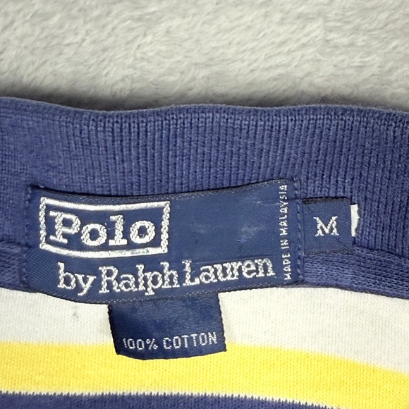 Polo Ralph Lauren Striped Polo Shirt Navy Red Yellow White Cotton Size M - Picture 2 of 12